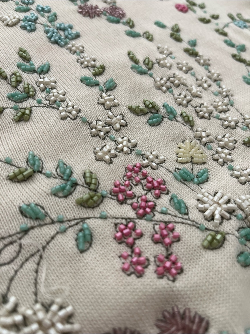 Talbots Cream Floral Embroidered Short Sleeve Sweater - Picture 6 of 9